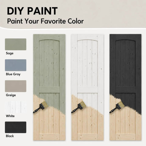 Heavy Duty 80 Inch Double Bifold Barn Door Hardware Kit With Super Slick Spring Steel Tracks And Smooth Glide Rollers For Rustic Spruce Wood Closet Doors with paint samples.