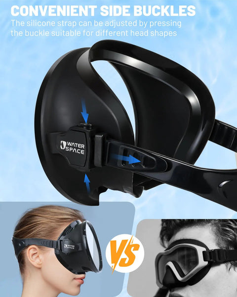 Dope Anti Fog 180 Degree View Diving Mask with side buckles and adjustable silicone strap for personalized fit