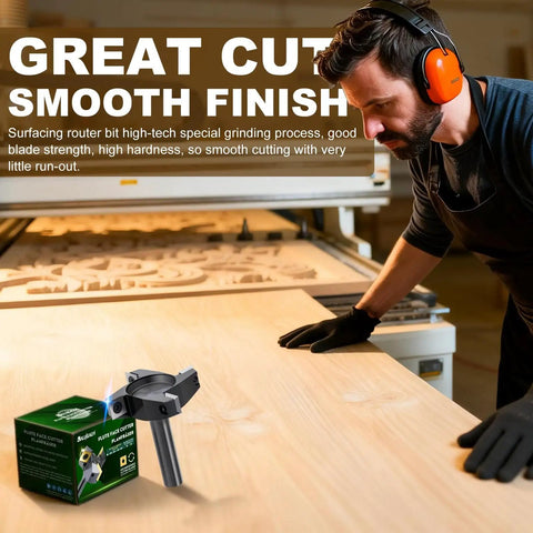 CNC Spoilboard Surfacing Router Bit With 1/2 Inch Shank 2-1/2 Inch Cutting Diameter 4 Wing Carbide Planing Bit displayed on wood