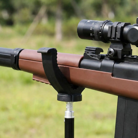 Shaped Rifle Rest With Portable Tripod Mount For Outdoor Shooting And Target Practice, Black Yoke supports rifle for stability