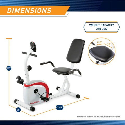 Dimensions of Recumbent Exercise Bike With Magnetic Resistance And Pulse Sensor NS908R White Durable Steel Frame for home gym.