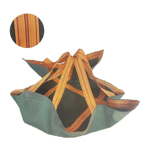 Heavy Duty Canvas Cargo Net For Pallet Lifting, Real Workhorse With Reinforced Handles, 1.2 To 1.5 Ton Capacity, Size 150x150 Cm, Durable Hanging Lifting Pad Net For Safe Hauling with close-up of reinforced handle stitching