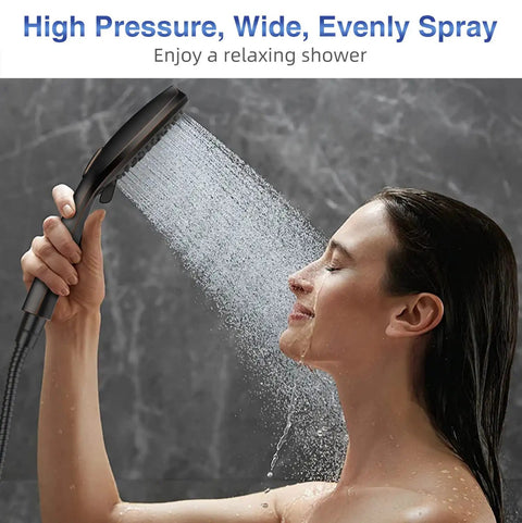 Woman using Five Function Handheld Shower Head With High Pressure Power Wash 70.8 Inch Stainless Steel Hose Oil Rubbed Bronze Finish