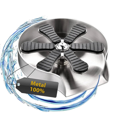 Glass Rinser Cup Washer For Sink Made From 304 Stainless Steel Brushed Finish 4.72 Inch Diameter Quick Clean In 3 Seconds