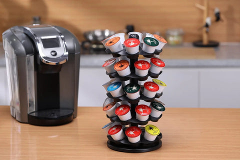 40 Pod Coffee Carousel Organizer For K Cup Pods Compatible With All Brands Five Tier Display Holds Eight Pods Per Tier