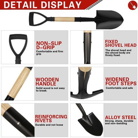 28 Inch Mini Garden Shovel With D Grip Handle For Car Emergencies And Everyday Use, grab-and-go design, detail display
