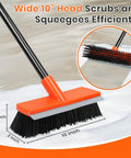 Side view of 55 Inch Long Handle Deck Brush With Stiff Bristles for Concrete Patios showing 10 inch wide scrub head.