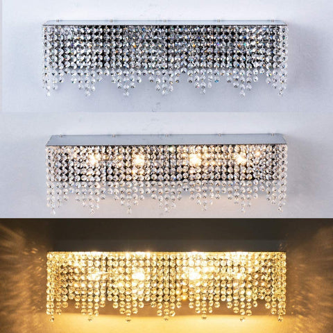 Glam Crystal 24 Inch Over Mirror Bathroom Vanity Light Fixture In Stainless Steel With Sparkling Crystals, Modern Rectangular Design.