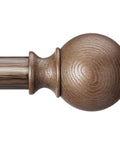 Close-up of Walnut Wood Grain Curtain Rod Set Go-To Heavy Duty Iron Rods With 1 Inch Diameter Adjustable 28 To 48 Inch Imitation Wood Finish Finials