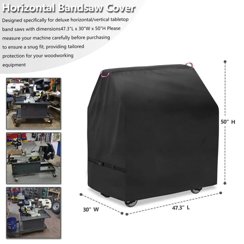 Beefy Dustproof Horizontal Bandsaw Cover For Metal Cutting Saws, 47.3 Inches Long, 30 Inches Wide, 50 Inches High, Black