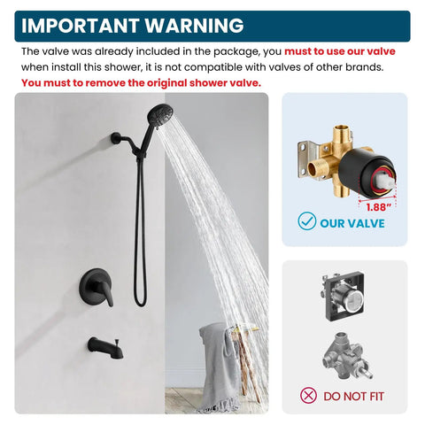 Rock Solid Matte Black Tub And Shower Faucet Set With Internal Valve Six Spray Handheld Head For Smooth Bathroom Upgrades And Hassle Free Daily Use