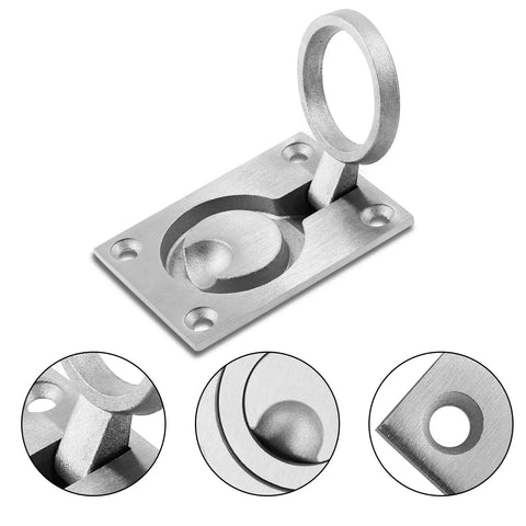 Two Pack Marine Boat Ring Hatch Pull Handle, flush mount recessed trap door pull, 316 stainless steel, installed view