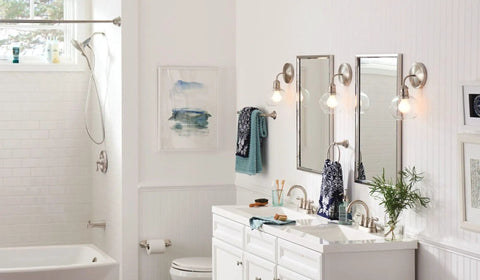 Bathroom with Sage Traditional Double Post Toilet Paper Holder Brushed Nickel Finish with Spring Loaded Mechanism