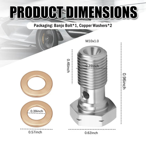 M10x1.0 Banjo Bolt Kit With Copper Washers For Brake Line Fittings dimensions illustration