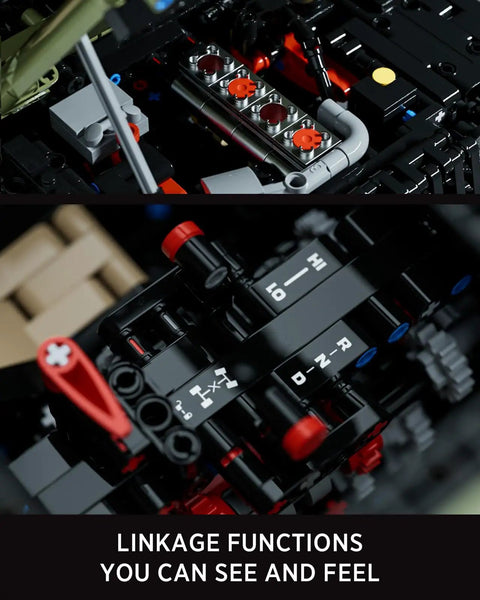 Close-up of mechanical parts in 4x4 Off Road Car Building Kit For Adults with visible linkage functions.