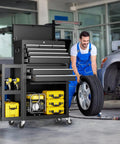 Beefy Eight Drawer Rolling Tool Chest On Wheels Three In One Top Toolbox And Bottom Cabinet With Lockable Steel Frame Extra Cabinet For Garage Workshop And Repair Shop Black 2026, open in auto shop