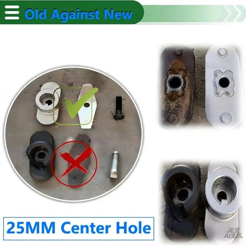 Old vs new lawn mower blade adapter with 25mm center hole