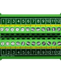 Heavy Duty Rail Mount 12 Position Screw Terminal Block Distribution Module Built For Industrial Control, 24A Per Position At 400V, 5.0 mm Pitch, Handles 26 AWG To 12 AWG Wiring, M3 Steel Screws With Cr3 Zinc Plating, Brass Pin Header And Cage