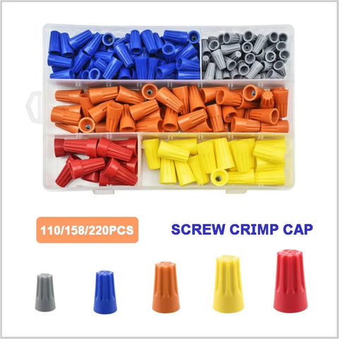 Ultimate Quick Wire Connector Kit With 110 158 Or 220 Pcs Screwless Terminal Blocks Offering Heavy Duty Nylon Housing And Strong Internal Springs For Super Secure Electrical Hookups That Are Easy To Install Anywhere You Need Reliability Without. 158 pcs screw crimp cap set in assorted colors