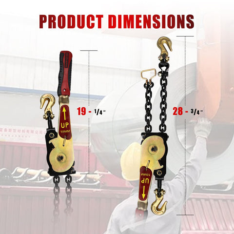 Heavy Duty Ratchet Chain Binders With Grab Hooks 5400 Lbs Working Load Limit Fits 5/16 To 3/8 Inch Chains dimensions diagram