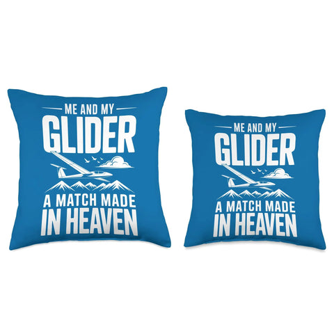 Funny Sailplane Pilot Throw Pillow For Glider Enthusiasts And Aviation Lovers featuring glider design and 'Me and My Glider' text.