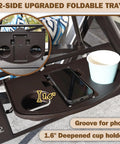 Two-side upgraded foldable tray of Three Person Outdoor Patio Swing With Adjustable Canopy, Upgraded Cup Holders.