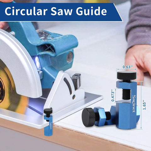 All In One Circular Saw Guide And Stair Gauge Block For Framing Square Built For Rip Guides On Flat Base Saws Delivers Precise Parallel Cuts And Simple Framing Layouts For Stairs And Rafters. Blue aluminum saw guide clamp, 1.65 in
