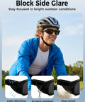 Man cycling outdoors wearing Ultra Light Silicone Side Shields For Ray Ban And Oakley Meta Wayfarer Glasses Anti Slip Light Blockers