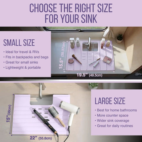 Slick Foldable Lavender Over Sink Vanity Cover Clutch Bathroom Countertop Extender Turns Your Basin Into A Seamless Vanity Area With Heat Resistant Silicone For Quick Daily Touch Ups Definite Game Changer