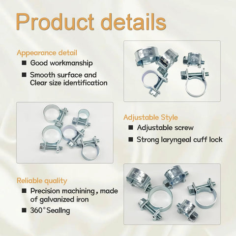 Fuel line hose clamp kit, 34-piece, 8–18 mm, galvanized steel worm-drive clamps
