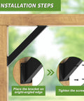 Installation steps for Hella Sturdy 45 Degree Metal Corner Braces Heavy Weight Steel Post Beam Connectors on wood.