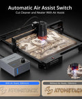 20W Laser Engraver A20 Pro V2 With Auto Air Assist And R8 Rotary Chuck engraving intricate design on wood