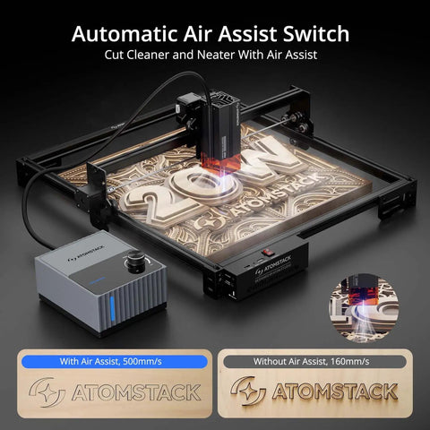 20W Laser Engraver A20 Pro V2 With Auto Air Assist And R8 Rotary Chuck engraving intricate design on wood