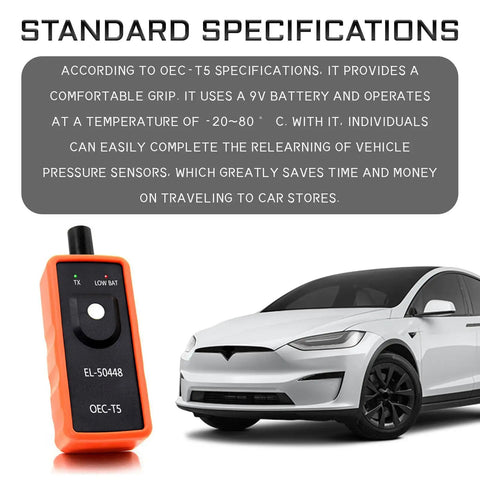 TPMS Relearn Tool for Most Vehicles OEC T5 Activation and Reset Tire Pressure Sensor Programming Orange Kit for Fast Sensor Relearn After Tire Rotation or Replacement, orange ABS handheld tool with car