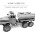 Beefy Metal Oil Trailer Chassis for 1/16 RC Cars and WPL B24 B16 B36 Kit Upgrades shown in silver color on a model truck.