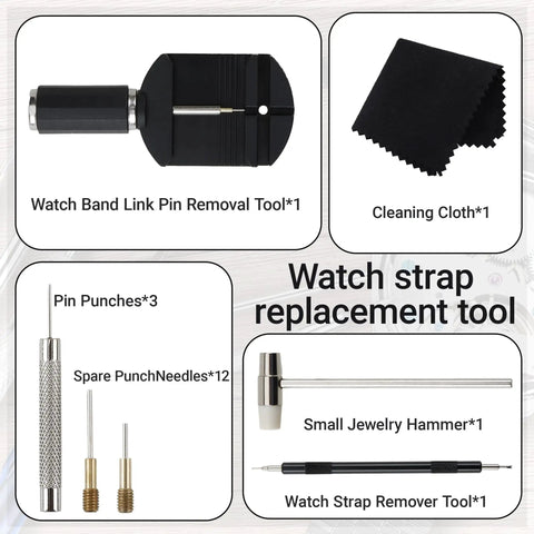 Watch Link Removal Kit 19 In 1 For Strap Length Adjustment At Home Diy Gear With Removal Tool Hammer Cleaning Cloth Spare Needle And User Manual