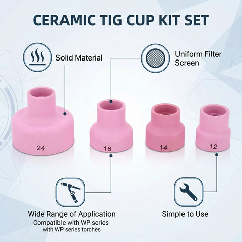 Pro Grade Ceramic Welding Cup Kit 12 14 16 24 Sizes With 2.4mm Center Hole Inner Dia For WP9 Welding Equipment 20 25 17 18 26 Pink High Heat Resistant Ceramic Cups Deliver Stable Gas Flow And Smooth Welds