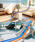 Children playing on 15 Ft Flexible Race Track For Kids 3 Plus Roll Up Portable Starter Set With Strong Suction Cups indoors and outdoors.