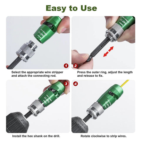 Instruction guide for the 8 In 1 Electrician Wire Stripper And Twister For Drill, 2026 Upgraded Tool For 6 To 14 AWG use.