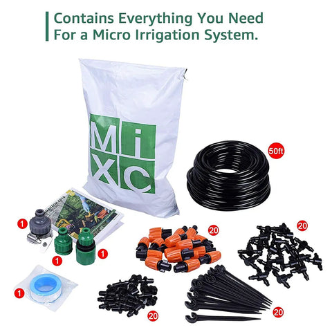 DIY Auto Drip Irrigation Kit 1/4 Inch, 50 Feet For Greenhouses And Gardens, Adjustable Mist Or Columnar Nozzle, Water Saving System For Plants And Lawns, Easy Setup, Durable, Low Maintenance Irrigation Solution