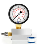 Workhorse Gas Test Pressure Gauge Assembly With Three Quarter Inch FNPT, 30 PSI And 200 kPa Dual Scale, Brass Valve, Chrome Plated