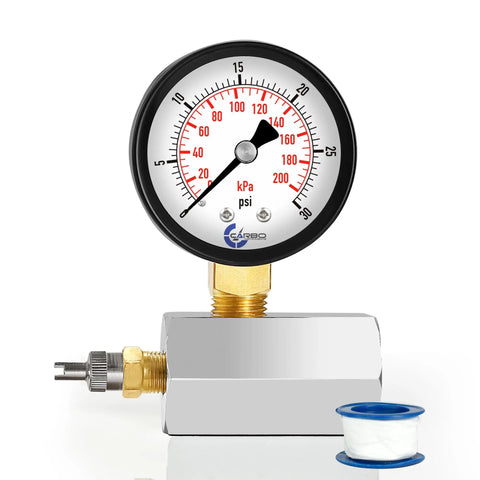 Workhorse Gas Test Pressure Gauge Assembly With Three Quarter Inch FNPT, 30 PSI And 200 kPa Dual Scale, Brass Valve, Chrome Plated