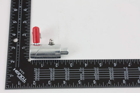 Heavy Duty Rock Solid 1/2 Inch Spring Loaded Cam Lock With Twist Lock Plunger Pin Grip Tight For Wrecker Tow Trucks And Heavy Farm Implements Zinc Plated Steel 2 Pack with red handle on a ruler.