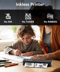 Upgraded Portable Wireless Printer With Touchscreen, Bluetooth Thermal Inkless M832D in use by a child and adult at a table.