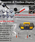 Heavy Hitter Benchtop Milling Machine With 1100W Brushless Motor And 110V Setup Delivers No Fuss Precision On Steel And Aluminum accessories toolbox display including collets, tools, and drill chuck.