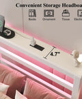Totally Sweet Twin Size Metal Bed Frame With White Storage Headboard Featuring Smart App Control Rgb Led Lights And Built In Usb Charging Ports For Ultra Chill Bedroom Setups That Slap with storage headboard showing LED lights and charging ports.