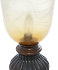 Close-up of Rustic Polystone Uplight Set Of 2 With Frosted Glass And Gold Accent In Brown Finish 9 Inch Wide By 18 Inch High