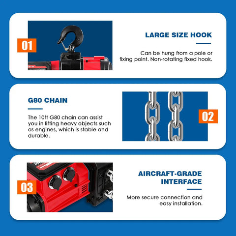 2 Speed Electric Chain Hoist 2200lb With Pendant And Remote, Brushless Motor, Overhead Crane Lift, 110V, 10ft Lifting Height, G80 Chain