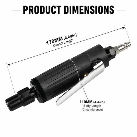 Badass Pneumatic Air Die Grinder Spins At 25000 Rpm with 170MM length and 110MM body for heavy-duty metal working.