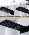 Solid Black Thermostatic Shower Mixer Set Rain And Waterfall Head Embedded Faucet with dual spray options